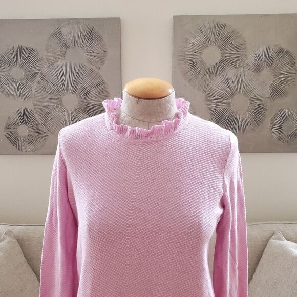 J. CREW | Ruffle Neck Pullover Sweater - [Small, Soft Peony Pink] - Picture 5 of 15